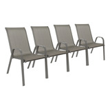 Set X 4 Sillón Silla Acero Pintado Gris Reforzado Apilable