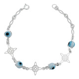 Pulsera Ajustable Grande Nudo De Bruja Ojo Turco Plata 925