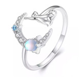 Anillo Ajustable Para Mujer En Plata Diseño Gato Media Luna