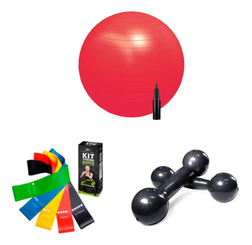 Kit Yoga Pilates Halter 2 Kg+ Bola De Pilates+ Kit Theraband