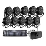 Kit 10 Par Led Slim + Máquina De Fumaça 2000w + Mesa Dmx 512