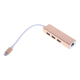 Adaptador Usb Tipo Dorado Con 3 Puertos Usb 3.0 Ethernet