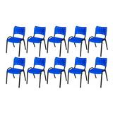 Kit 10 Cadeira Iso Base Preto Escola, Igreja Azul