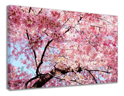 Quadro Decorativo Grande Cerejeira Floral Rosa Quarto Casal Cor Preto Cor Da Armação Borda Infinita