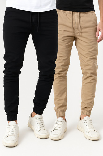 Kit 2 Calças Jogger Masculina Sarja Com Bolsos Elegante
