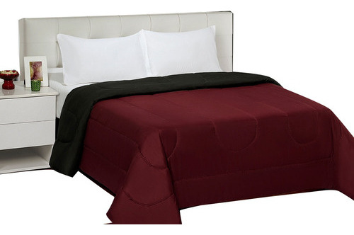 Acolchado Distrito Blanco Liso Reversible 2 1/2 Plazas Diseño Liso Color Bordo Y Negro De 220cm X 240cm