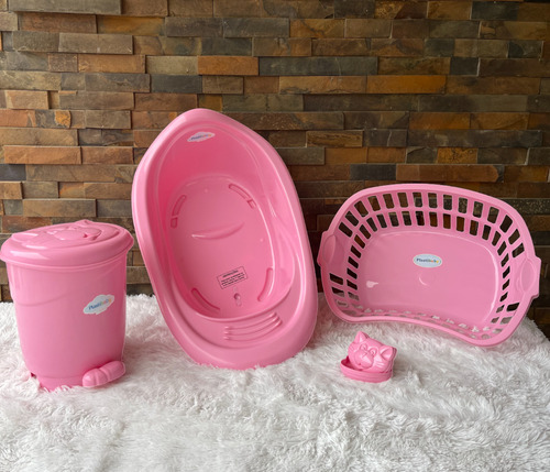 Banheira Bebê 22 L Cesto Roupa Lixeira Quarto Infantil Bebe Cor Pink