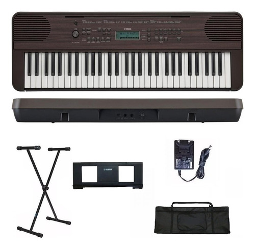 Kit Teclado Arranjador Yamaha Psr-e360 61 Teclas Dark Walnut