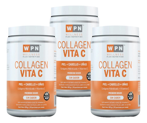 Pack 3 Meses Colágeno Hidrolizado Y Vit C Wpn X900g Total