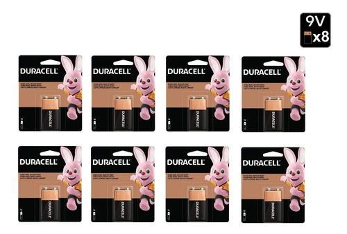 Bateria Alcalina Duracell 9v Original- Kit C/ 8 Unidades 