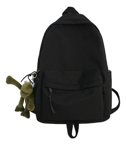 Mochila De Viagem Casual Simples Cor Sólida + Pingente Fofo