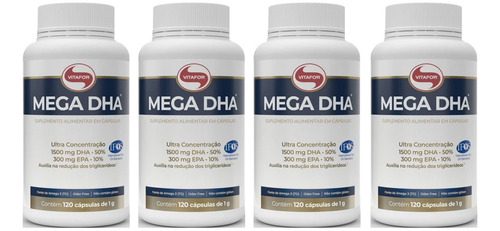 Kit 4 - Mega Dha 1500mg Dha E 300mg Epa (120 Caps) - Vitafor