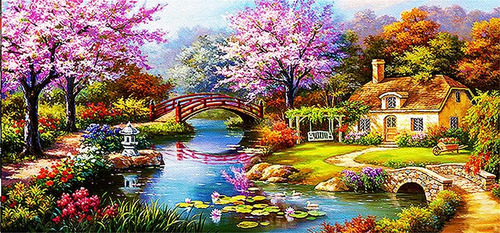 Bordado Pintura Diamante - Jardin Japones Paisaje 50x25