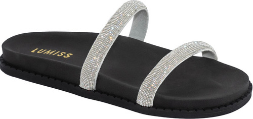 Sandália Feminina Papete Strass Brilho Conforto Birken Flat