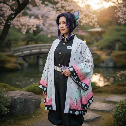 Disfraz De Demon Slayer Traje De Kimono Cosplay De Anime Kimetsu No Yaiba Kochou Shinobu Para Niño Y Adulto Con Peluca | Envío gratis