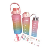 Oferta Botella De Agua Motivacional 3 En 1 Rosa + Stickers