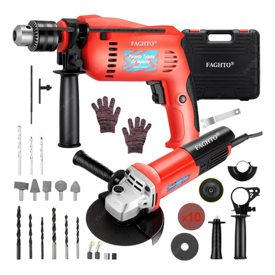 Kits De Taladro Rotomartillo Y 125mm Amoladora Angular Industrial FAGHTO Con 37 Accesorios 1200W Martillo Rotomartillo Cincelador Perforador Sds-plus 4000bpm Y Esmeriladora Angular Eléctrica 14000rpm | Envío gratis