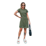 Vestido Tipo Camiseta Alongada Para Mulheres Verde Militar