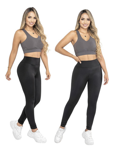 Combo X2: Leggins Deportivos Tiro Alto Licra Larga Control 