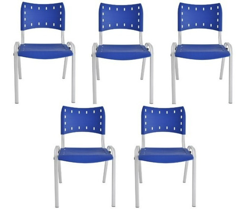 Cadeira Iso Comercial Azul Com Base Branca Kit Com 5