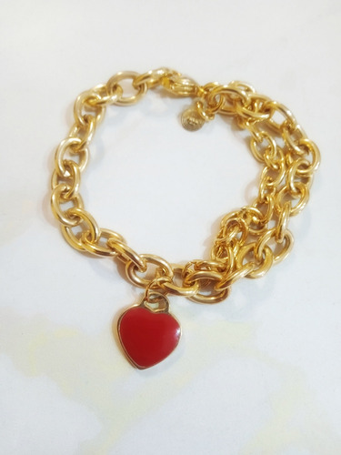 Pulsera Corazón Rojo Forever En Acero Quirúrgico Dorado 