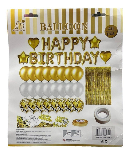 Bexiga Balão Metalizado Happy Birthday Festa Dourado 45pçs