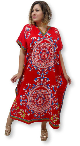 Vestido Kaftan Indiano Longo Estampado Plus Size