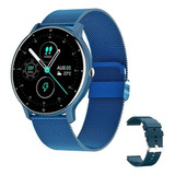 Smartwatch Lige Azul Redondo De Luxo Com Pulseira Milanesa