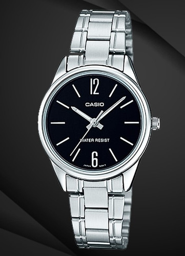 Relógio Feminino Casio Pequeno Prata Com Fundo Preto