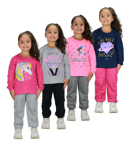 Kit 4 Conjunto Moletom Menina Infantil Gola Careca Feminino