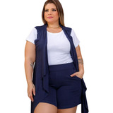 Conjunto Feminino Shorts E Colete Liso Plus Size Mazal