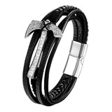 Pulsera De Cuero Hombre Hacha Vikinga Plateado Moda 2021 A