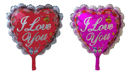 Pack 24 Globos Metálicos Con Varillas Te Amo I Love You 50cm