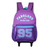 Mochila Juvenil De Rodas Fabulous Girls Meninas Clio Style Cor Violeta Desenho Do Tecido Liso