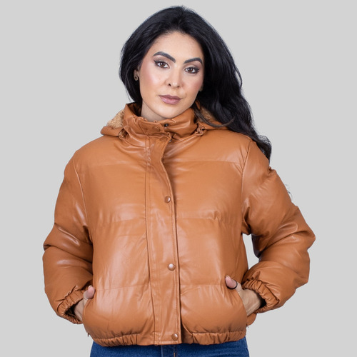 Jaqueta Puffer Feminina Forrada Inverno Com Capuz