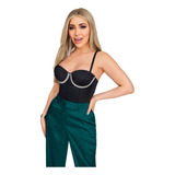 Crop Top Negro De Tirantes Con Pedrería 913-17