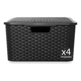 Caja Organizadora Simil Rattan Grande Xl Pack X 4 Premium