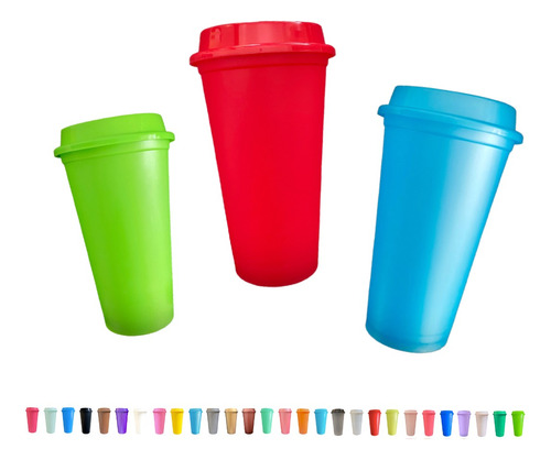 50 Vasos Cafeteros De Plástico Reusables De 16 Oz