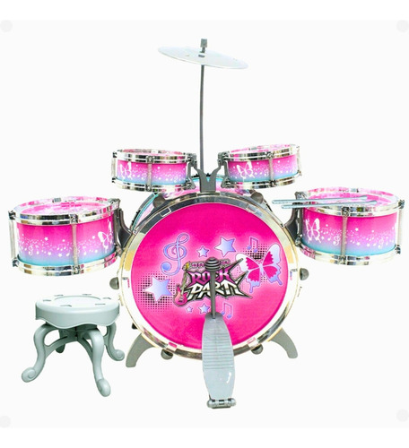 Bateria Infantil Rock Party Banquinho Banqueta Meninos Rosa