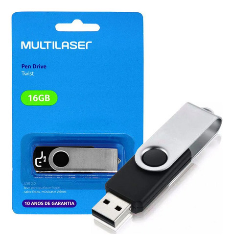 Pen Drive 16gb Twist Preto Pd588 Multilaser