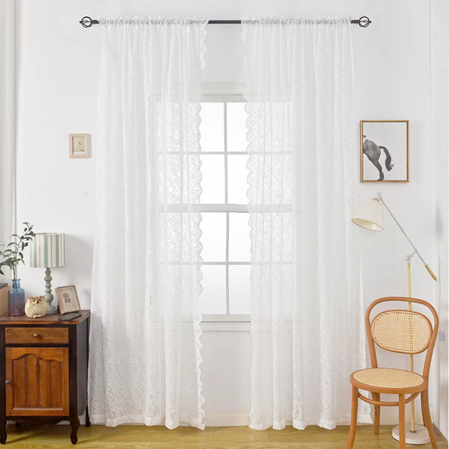 Cortinas Traslucida Bordado Para Salón 135*230cm 2 Paneles