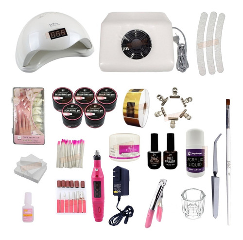 Kit Iniciante Manicure Cabine 48w Motor Caneta Tips Monomer