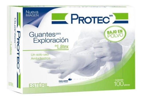 Guantes Descartables Estériles Protec Exploración Ambidiestro Color Blanco Talle G De Látex Con Polvo X 100 Unidades