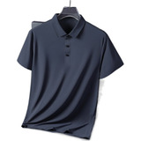 Polo De Manga Corta For Hombre, De Seda Helada, Antiarrugas