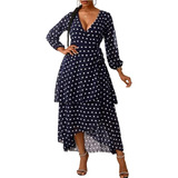 Vestido Largo Azul Polka Dot Fiesta Elegante Lindo Girlboss