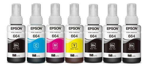 Kit 7 Tintas Epson Original 664 L565, L575, L120, L495, L380