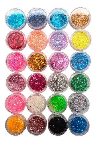 Kit Glitter Extra Fino Encapsulado Para Unhas 24 Cores