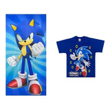 Toalha Banho Infantil Sonic Menino + Camiseta Sonic