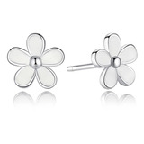 Aros Plata Fina Pequeña Flor Blanca 