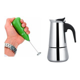 Mini Batidor Revolvedor De Leche + Cafetera Italiana 4 Tazas